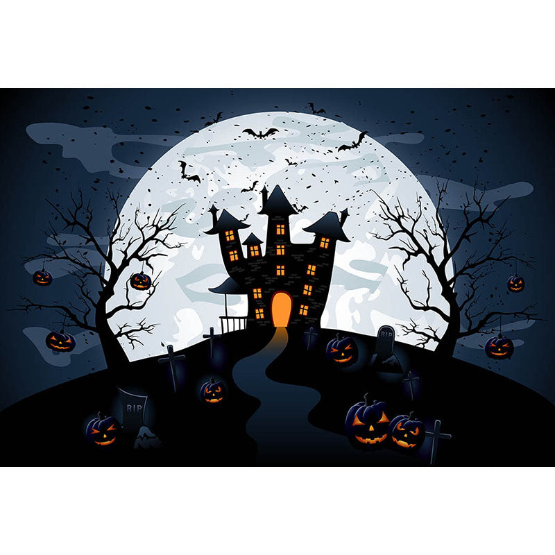 Avezano Black Jack-O '-Lanterns And Witch's Castle Halloween Photography Backdrop-AVEZANO