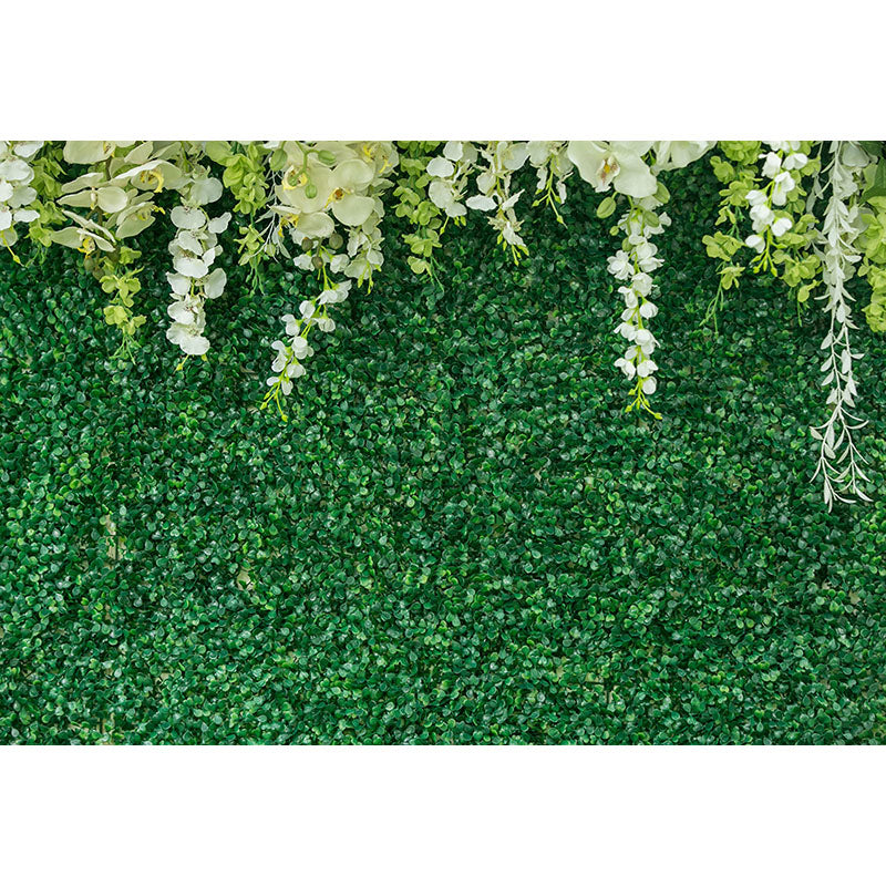 Avezano Spring Thick Green Grass With White Flowers Photography Backdrop-AVEZANO