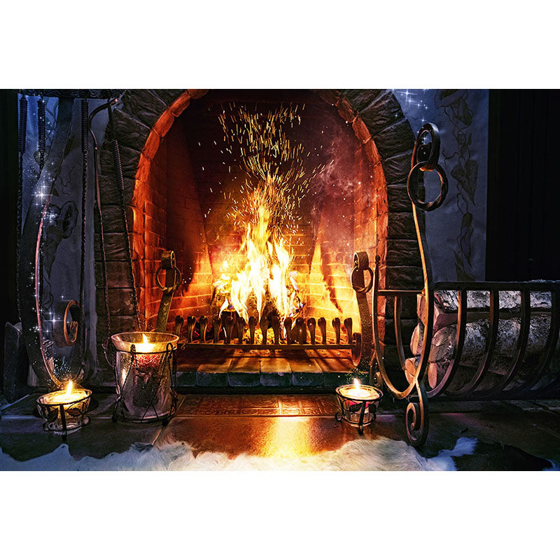 Avezano Burning Fireplace Photography Backdrop For Christmas-AVEZANO