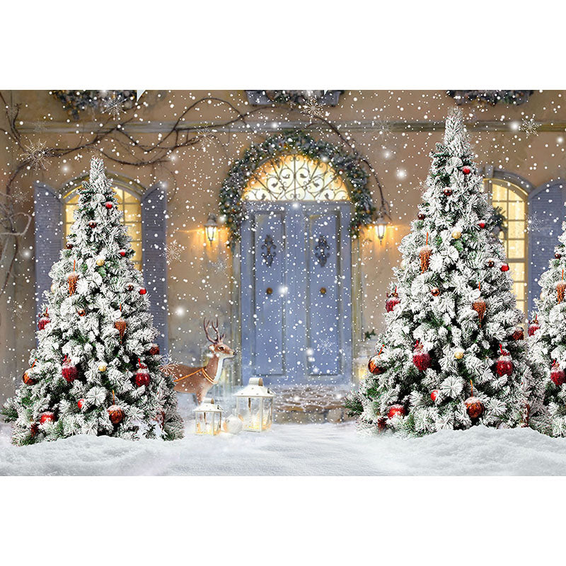 Avezano the Christmas Tree in Front of the Door Photography Backdrop-AVEZANO