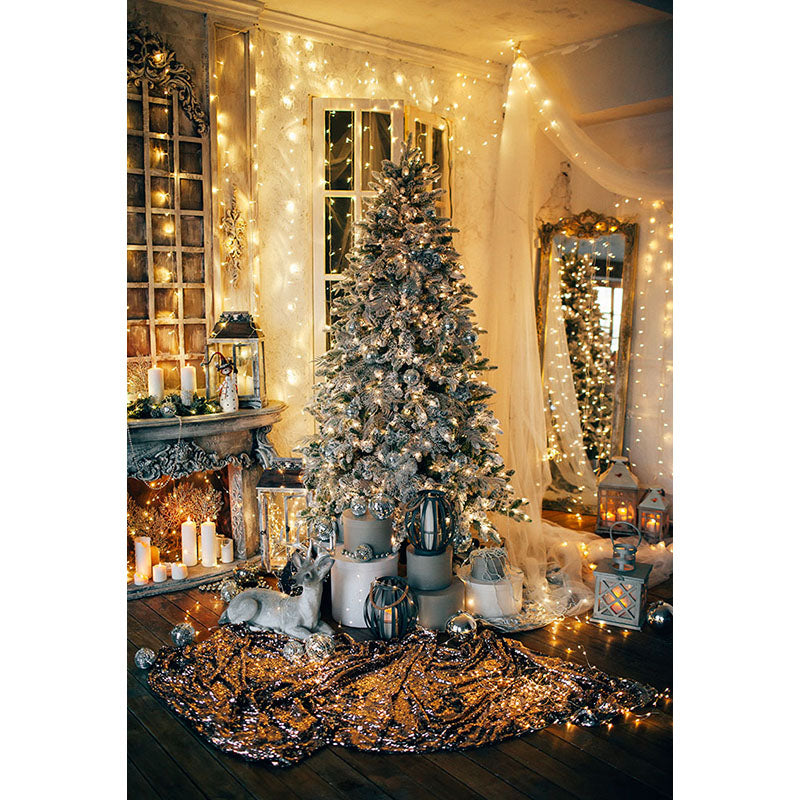 Avezano Bright Christmas Tree And Strip Lights Photography Backdrop For Christmas-AVEZANO