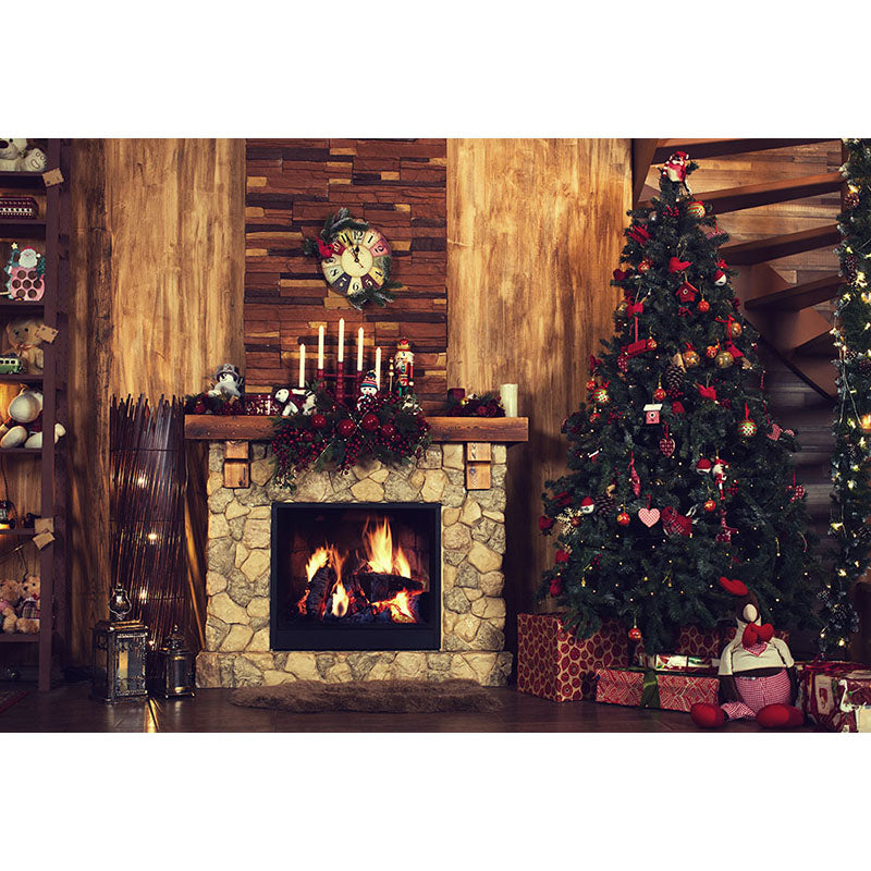 Avezano The Christmas Tree And Fireplace Photography Backdrop For Christmas-AVEZANO
