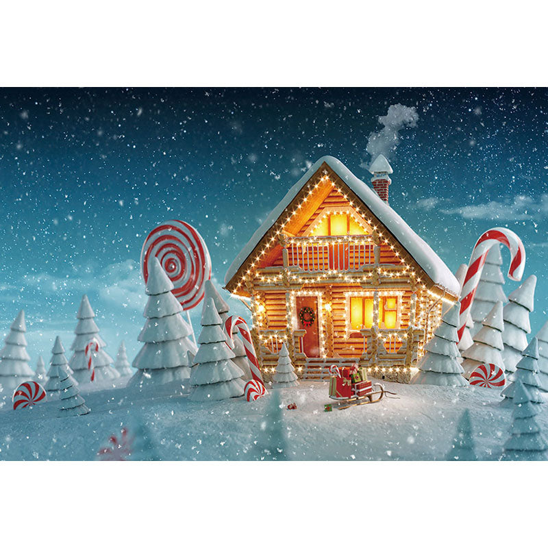 Avezano Candy And Wood House Photography Backdrop For Christmas-AVEZANO