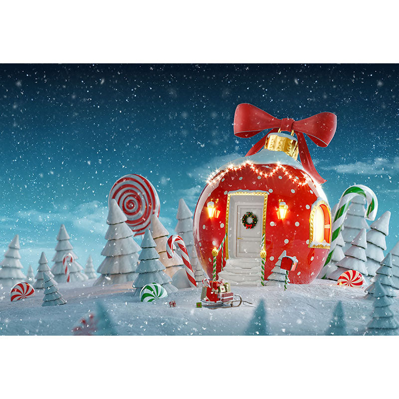 Avezano Candy And Red Ball House Photography Backdrop For Christmas-AVEZANO