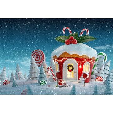 Avezano Candy And Red Cake House Photography Backdrop For Christmas-AVEZANO