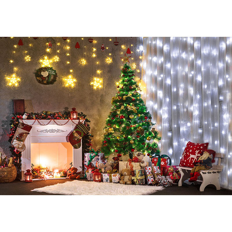 Avezano Christmas Tree And Fireplace With Decorations Photography Backdrop For Christmas-AVEZANO