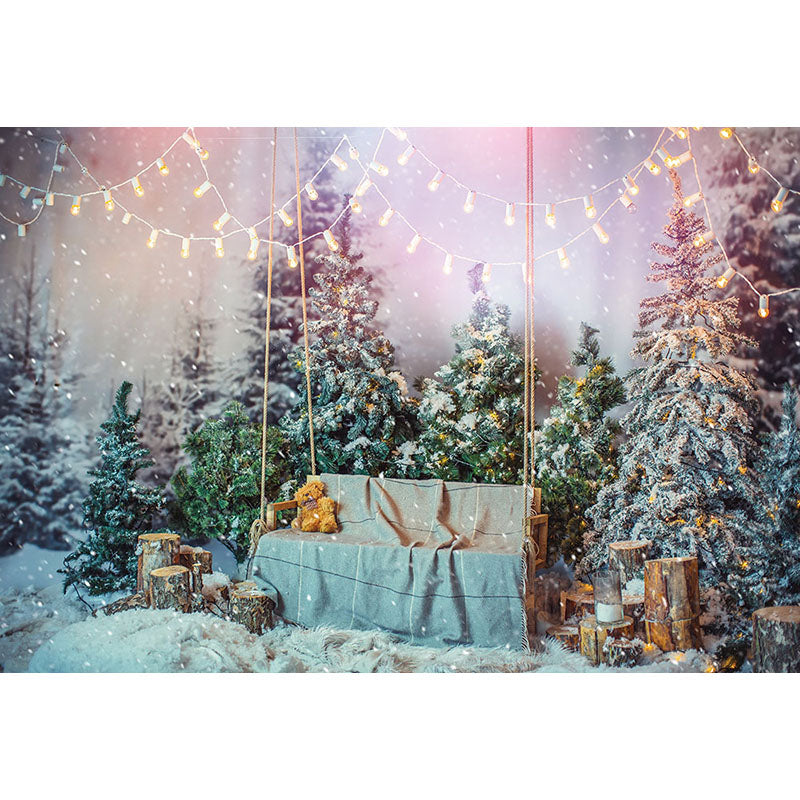 Avezano Christmas Trees And Swing Chair Photography Backdrop For Christmas-AVEZANO