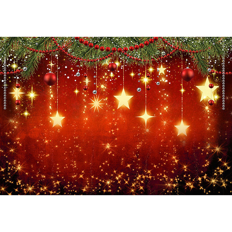 Avezano Christmas Balls And Golden Stars Photography Backdrop For Christmas-AVEZANO