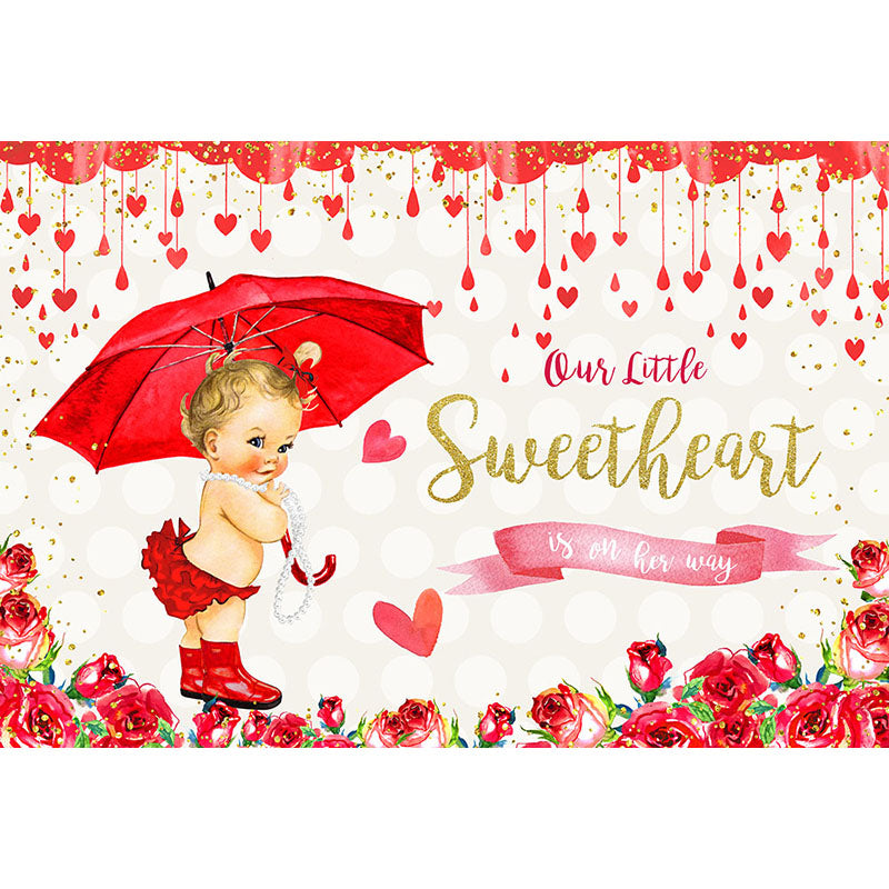 Avezano Red Sweet Heart And Baby Carries An Umbrella Valentine'S Day Photography Backdrop-AVEZANO