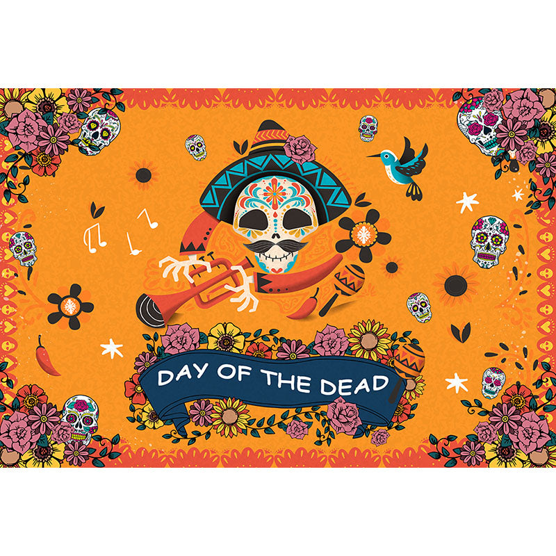 Avezano Cartoon Skull Celebrate Day Of The Dead Photography Backdrop-AVEZANO