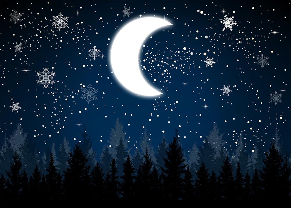Avezano Snowy Night Crescent Christmas Photography Backdrop-AVEZANO