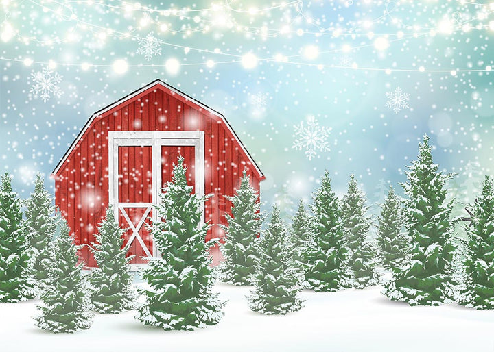 Avezano Snowy Foest Red Warehouse Christmas Photography Backdrop-AVEZANO