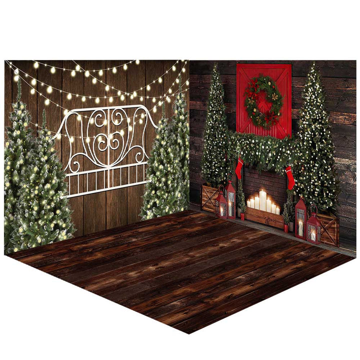 Avezano Christmas Tree and Lights Photography Backdrop Room Set-AVEZANO