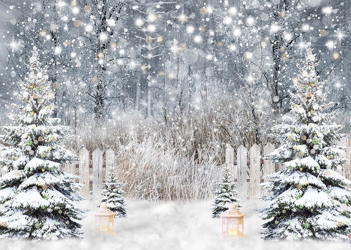 Avezano Christmas Tree Winter Snow Scene Photography Backdrop-AVEZANO