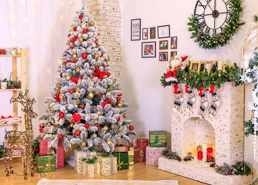 Avezano White Room Christmas Tree Wreath Gifts Decorations Photography Backdrop-AVEZANO