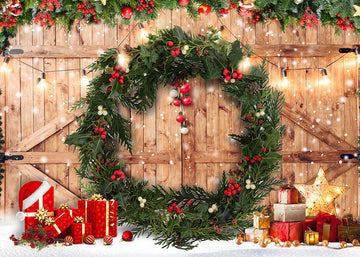 Avezano Christmas Decoration With Mistletoe Wreath Photography Backdrop-AVEZANO
