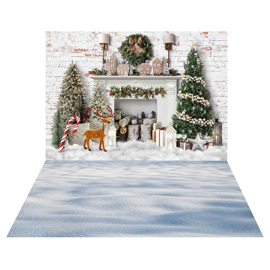 Avezano Christmas Tree and Fireplace 2 pcs Set Backdrop-AVEZANO