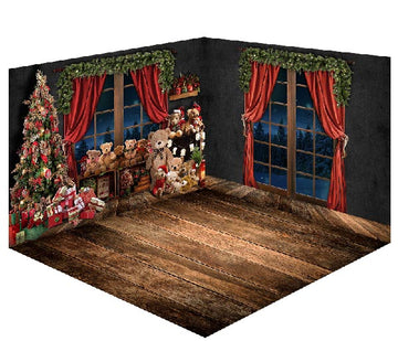 Avezano Teddy Bear Christmas Gifts and Trees French Window Room Set