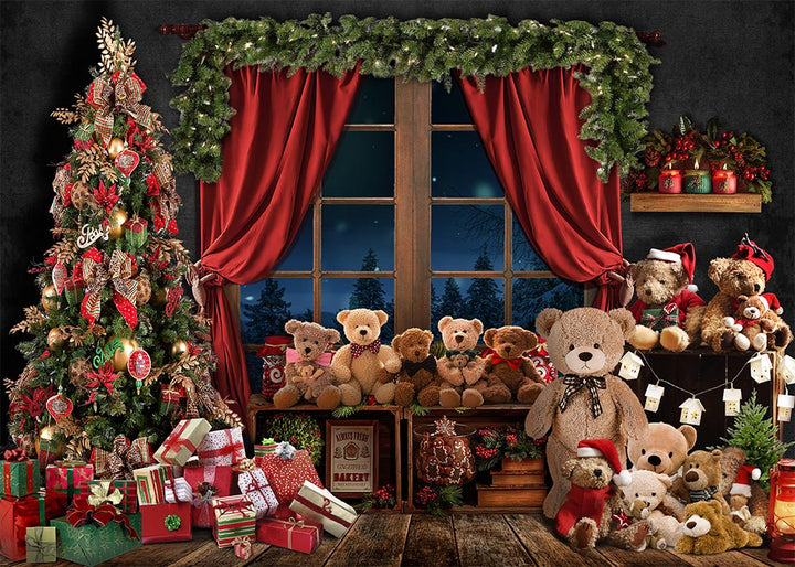 Avezano Teddy Bear Christmas Gifts Decorating Window Photography Backdrop-AVEZANO
