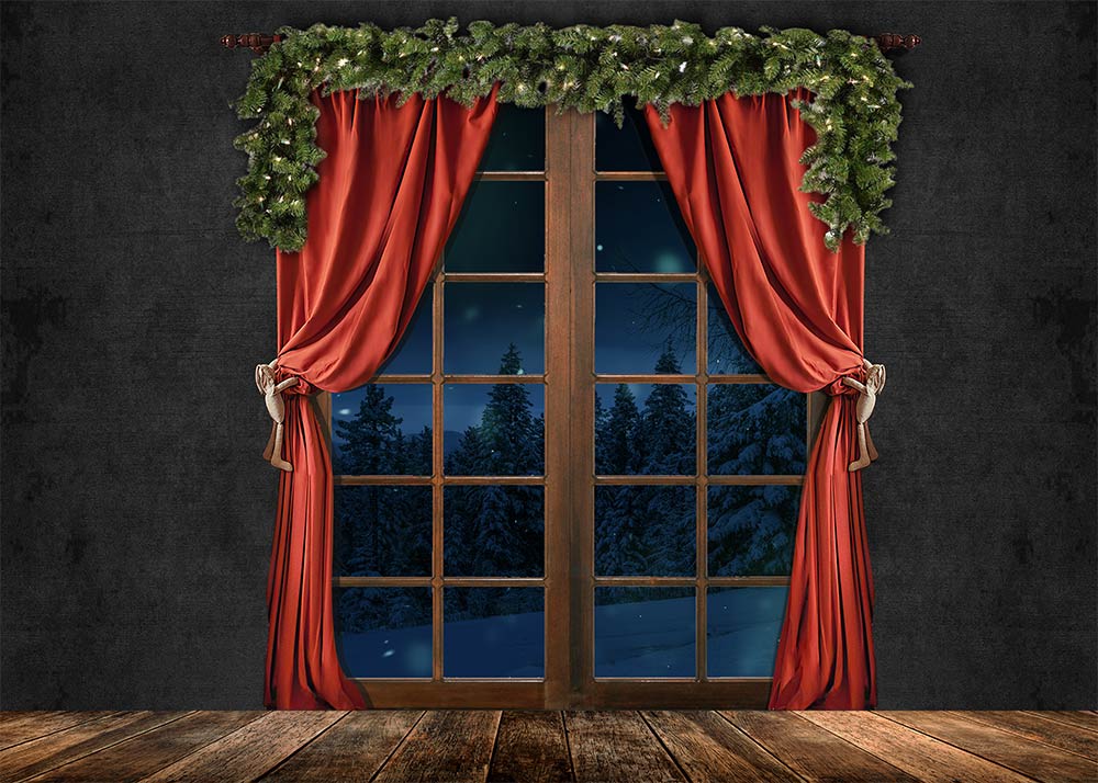Avezano Christmas French Windows With Black Walls Photography Backdrop-AVEZANO