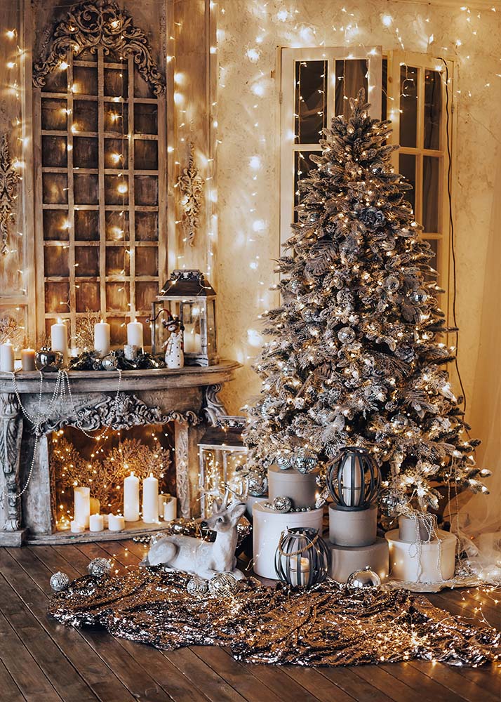 Avezano Christmas Tree With Light Strips Photography Backdrop-AVEZANO