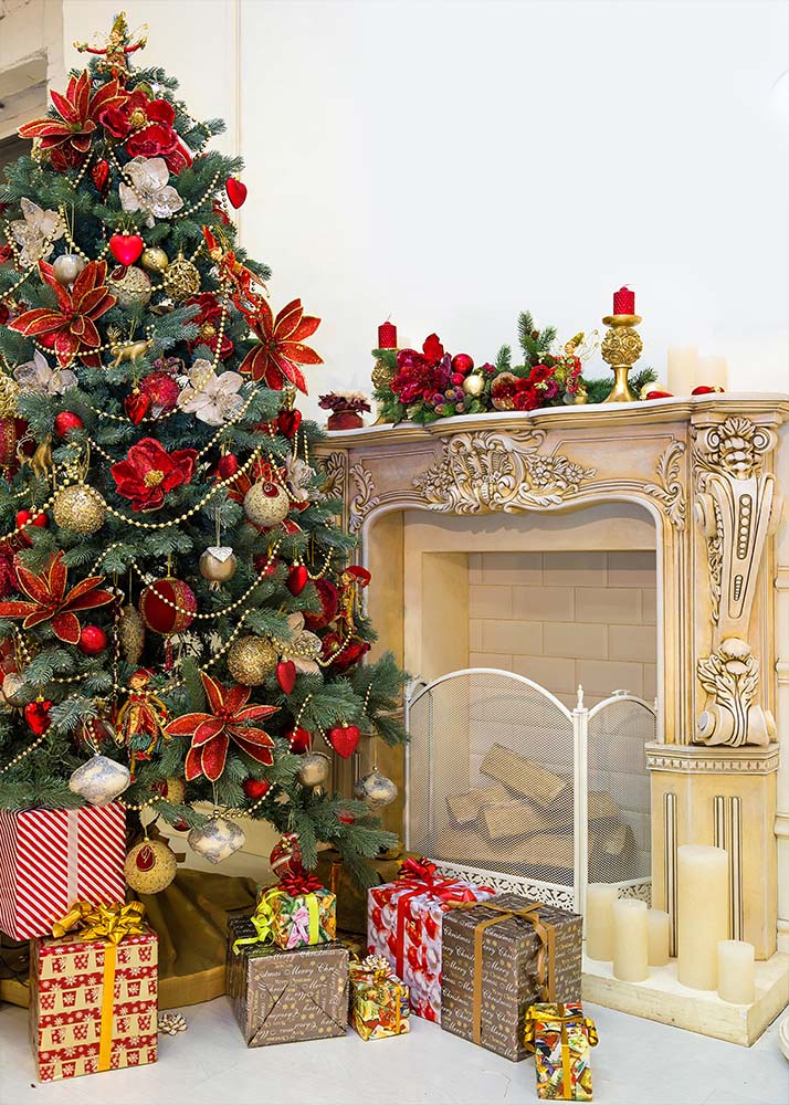 Avezano Christmas Tree And Fireplace Photography Backdrop-AVEZANO