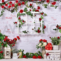 Avezano Rose Wall Valentine's Day Photography Backdrop Room Set