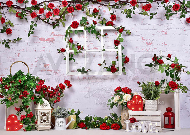 Avezano Wall of Roses 2 pcs Valentine's Day Set Backdrop