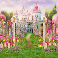 Avezano Pink Castle Among the Flowers in Spring 2 pcs Set Backdrop