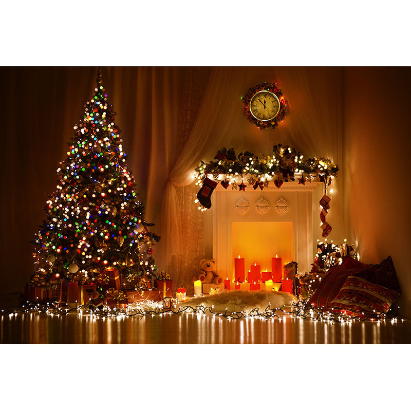 Avezano Christmas Tree And Bright Lights Photography Backdrop For Christmas-AVEZANO