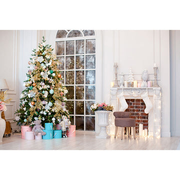 Avezano Christmas Tree And Fireplace With Socks Photography Backdrop For Christmas-AVEZANO
