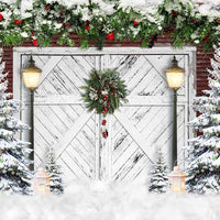 Avezano Christmas Snow White Wooden Door Backdrop For Photography-AVEZANO