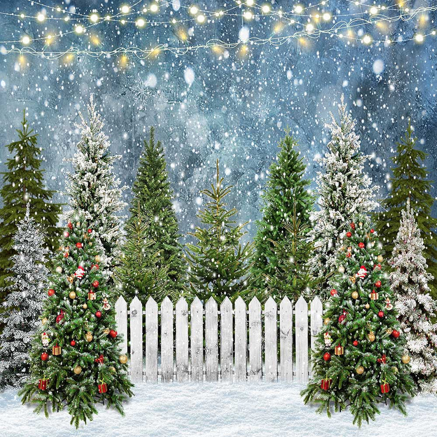 Avezano Christmas Tree And Fence Backdrop For Photography
