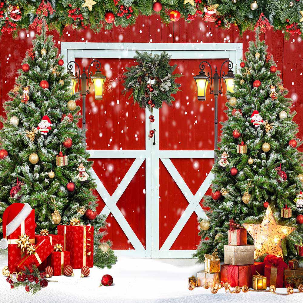 Avezano Christmas Red Door Backdrop For Photography
