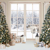 Avezano Christmas Trees Window Backdrop For Photography-AVEZANO