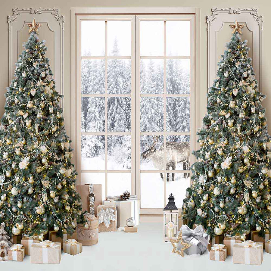 Avezano Christmas Trees Window Backdrop For Photography