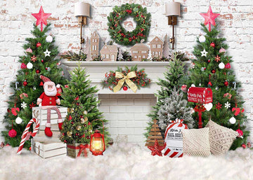 Avezano Christmas Tree in Front of the Fireplace Photography Backdrop-AVEZANO
