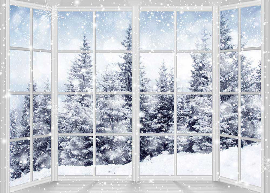 Avezano Winter Snowy Scene Outside Window Backdrop For Photography-AVEZANO