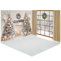 Avezano Christmas Tree and fireplace Photography Backdrop Room Set-AVEZANO