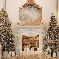 Avezano Christmas Fireplace Interior 2 pcs Set Backdrop