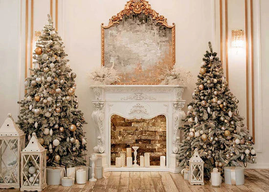 Avezano Christmas Fireplace Interior 2 pcs Set Backdrop