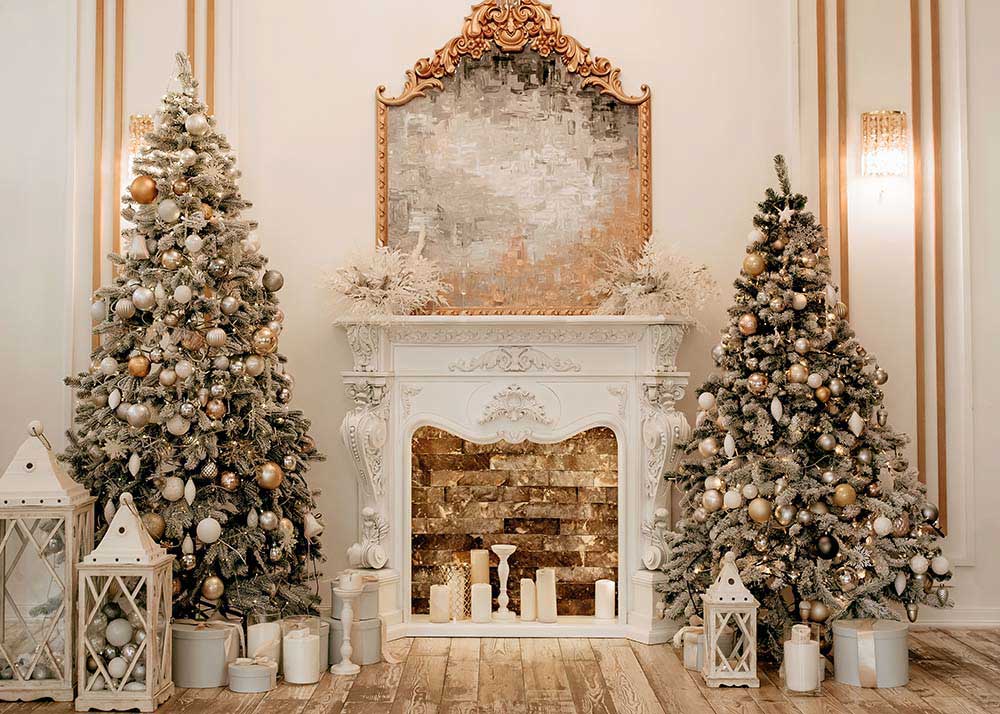 Avezano Christmas Fireplace Photography Backdrop Scene  Room Set