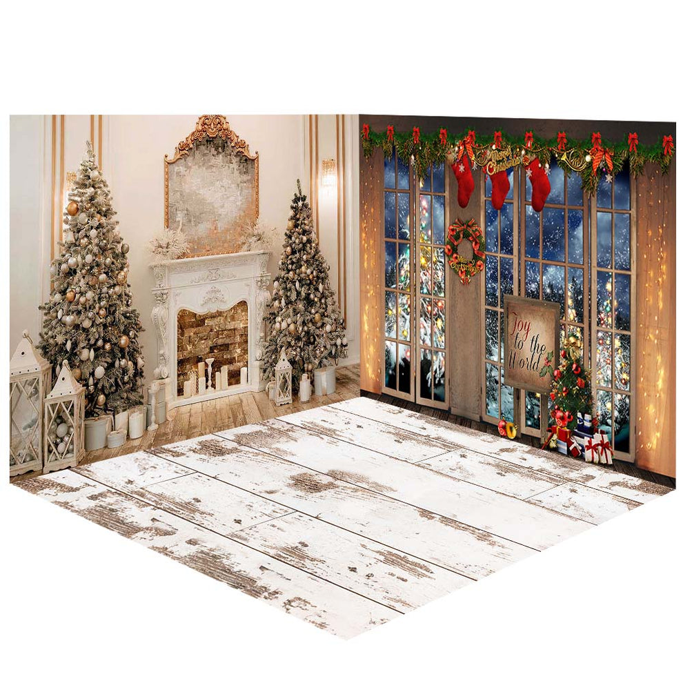 Avezano Christmas Fireplace Photography Backdrop Scene Room Set