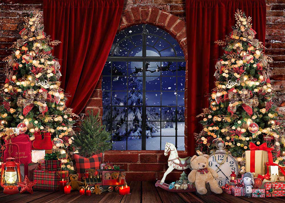 Avezano Christmas Red Velvet Curtains Photography Background-AVEZANO