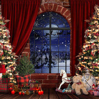 Avezano Christmas Red Velvet Curtains Photography Background-AVEZANO