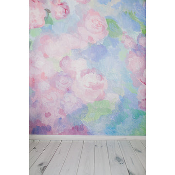 Avezano Watercolour Pink Floral Backdrop With Wood Floor For Photography-AVEZANO