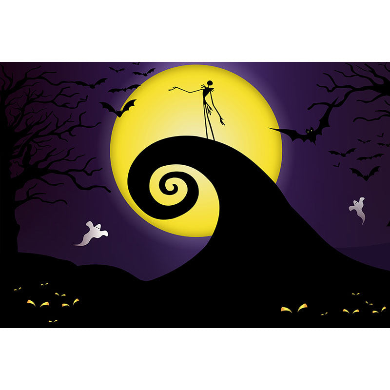 Avezano The Cartoon Resurrected Skeleton And Moon Halloween Photography Backdrop-AVEZANO
