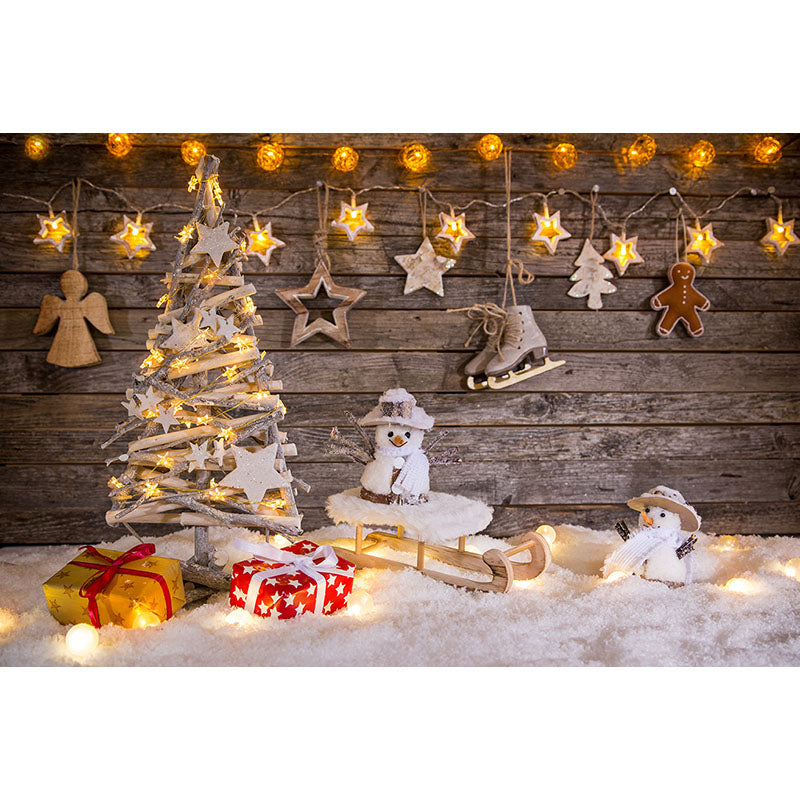 Avezano Wood Style Christmas Tree Photography Backdrop For Christmas-AVEZANO