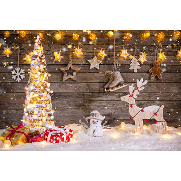 Avezano Wood Style Christmas Tree And Elk Photography Backdrop For Christmas-AVEZANO