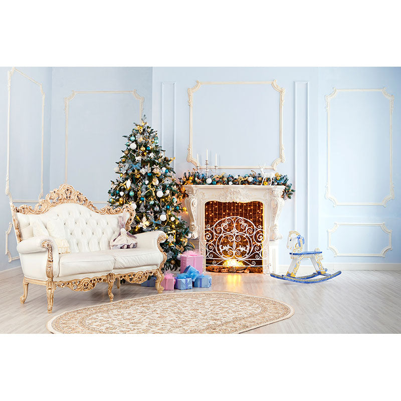 Avezano Christmas Tree And Fireplace In House Photography Backdrop For Christmas-AVEZANO